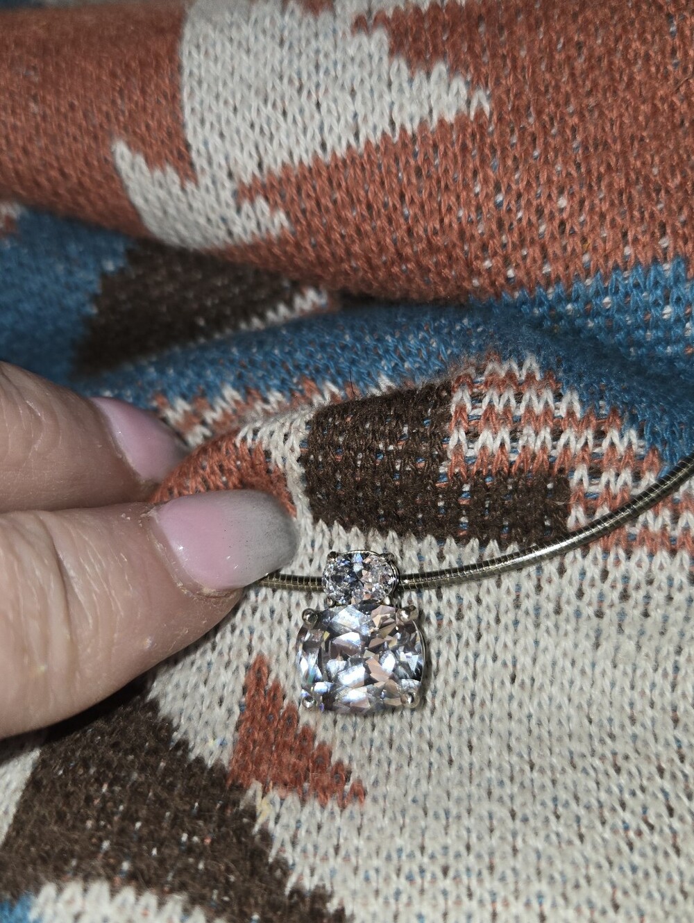 Avon Vintage Sparkling White Cz Double-Stone Pendant Necklace